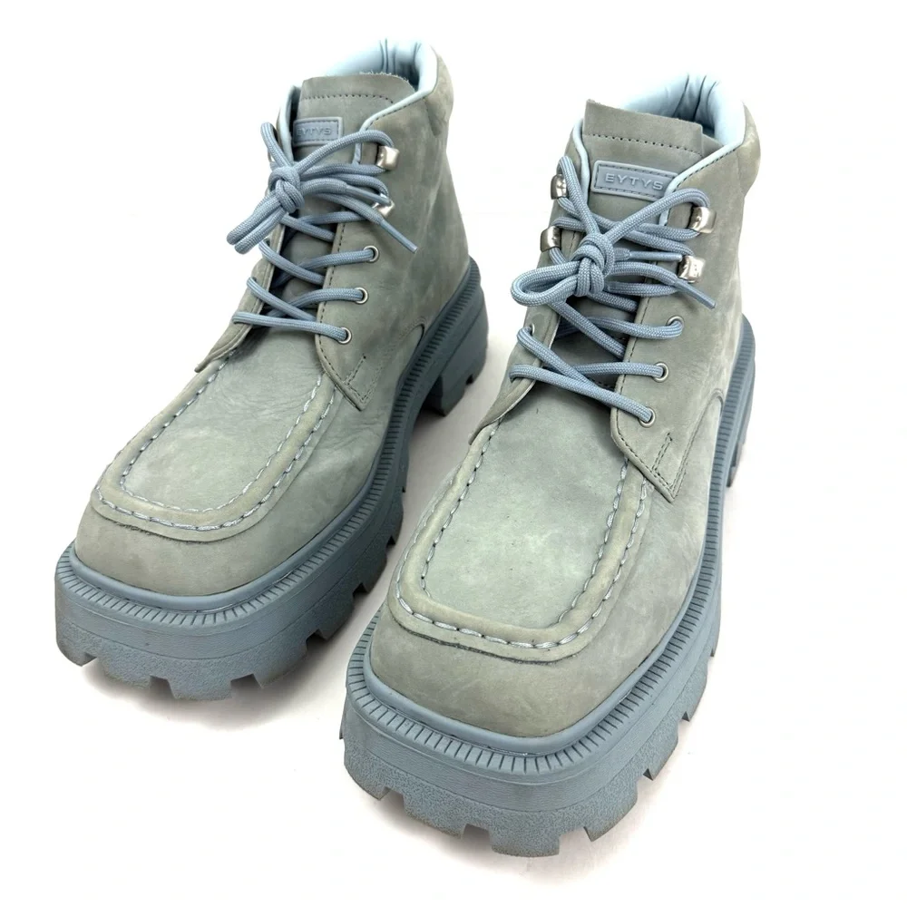 EYTYS Mens Boots Nubuck Light Blue Tribeca Lace Up Square Toe
